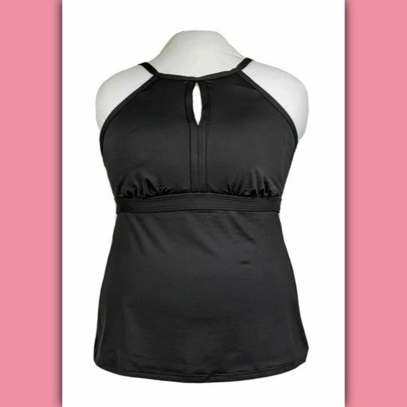 Lands End Plus Size Long Keyhole High Neck Modest Tankini Built In Bra Tall - Picture 4 of 12